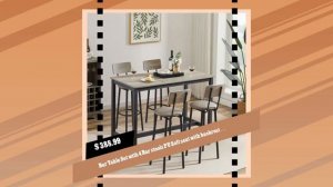 Bar Table Set with 4 Bar stools PU Soft seat with backrest (Grey; 47.24''w x 23.62''d x 35.43''h)