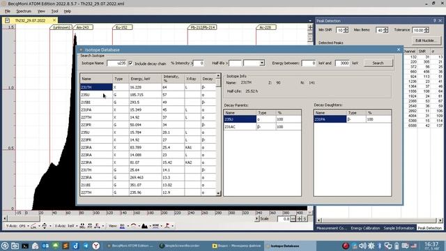 BecqMoni isotope database
