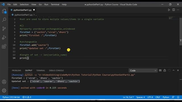 Python Sets Tutorial  Part 1?? || Code Myth
