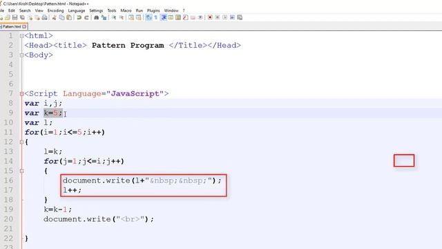 Creating Pattern in JavaScript| Number Pattern in JavaScript