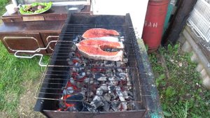 Готовим стейки Форель на углях и говядин.