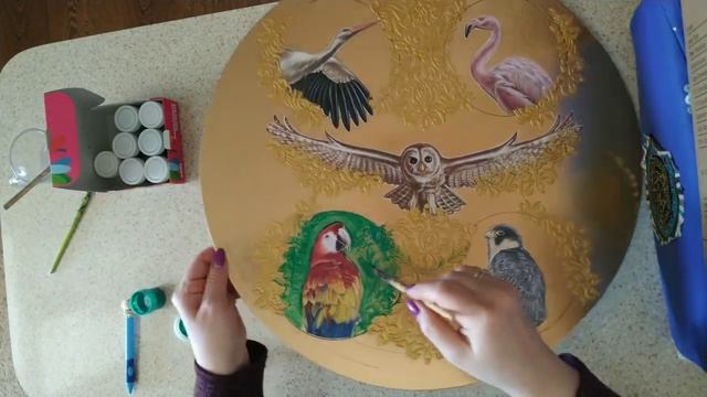 Пано с птицами. Техника микс-медиа , коллаж.
