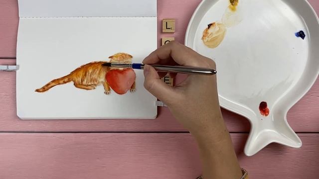 Котик и сердечко / Рисуем котика акварелью ко Дню всех влюбленных ❤ смотреть онлайн