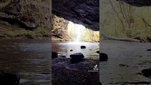 Waterfall from inside a cave #cave #waterfall #adventure #exploring #travel #outdoors #forest #fyp