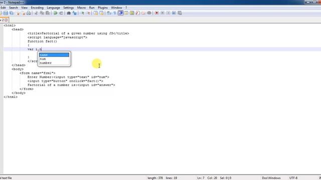JavaScript Program for finding Factorial