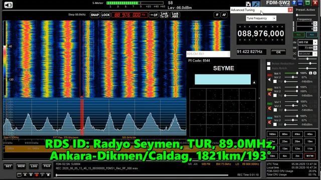 05.06.2020 13:47UTC, [Es], Radyo Seymen, Турция, 89.0МГц, 1821км