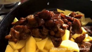 Королевский опенок жареный с картошкой. Чешуйчатка чешуйчатая жареная