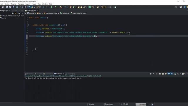How to count the length of a String excluding the white spaces using replace() and length() methods