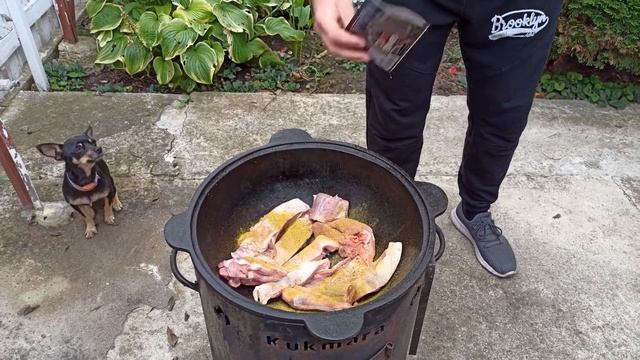 ХАШЛАМА  ИЗ БАРАНИНЫ НА ПИВЕ В КАЗАНЕ НА КОСТРЕ
