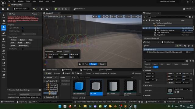 Как поменять центр объекта (Pivot Point) в Unreal Engine 5