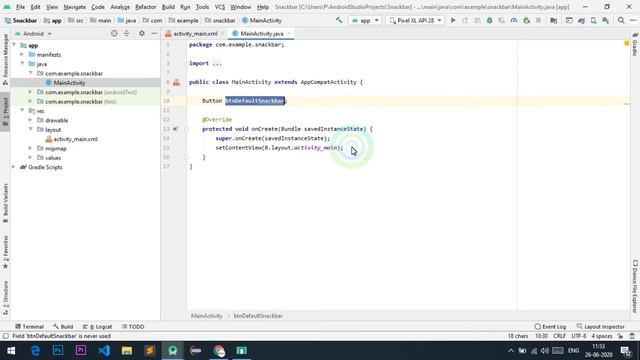 Android Studio Snackbar Tutorial in hindi part 1