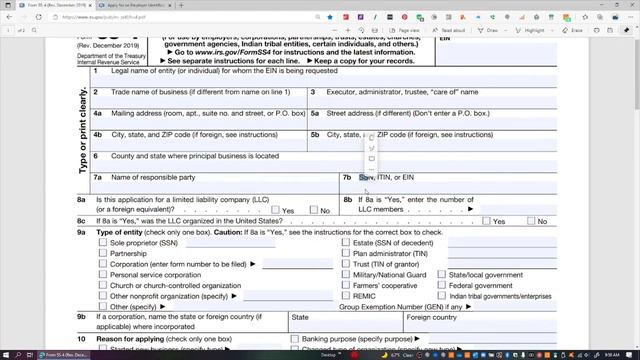 IRS Form SS 4 EIN Application смотреть онлайн