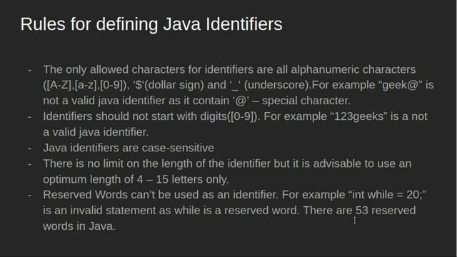 Java Identifiers | GeeksforGeeks смотреть онлайн