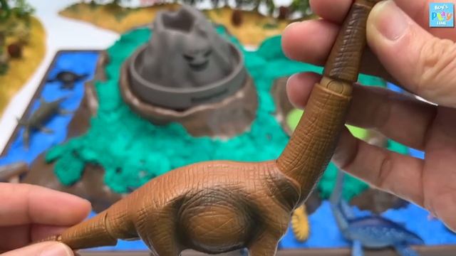 Dinosaur Island With Volcano Eruption! Sea Dino, T-Rex, Brachiosaurus Dino Play