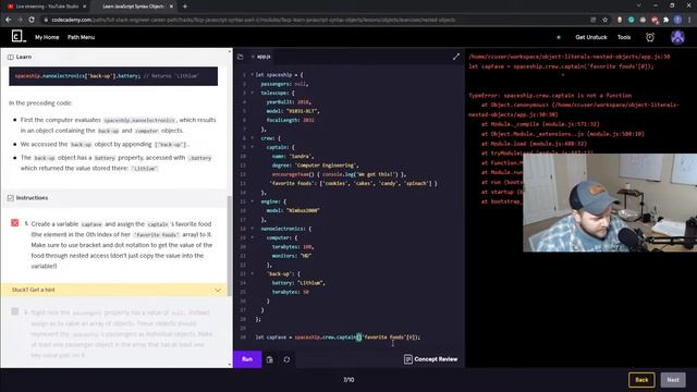 CodeCademy Full-Stack engineer pro course: JavaScript Objects!