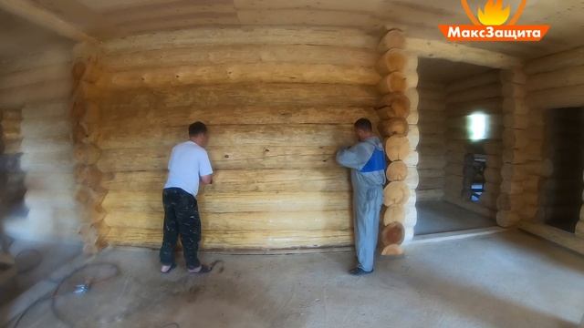 Безвоздушная окраска деревянного дома из бревна