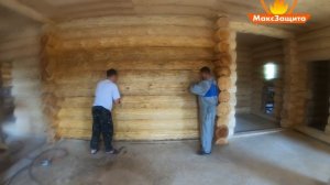 Безвоздушная окраска деревянного дома из бревна