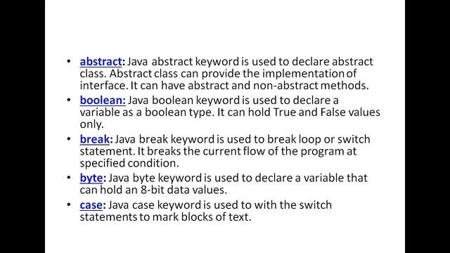 keywords in java