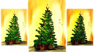 Как нарисовать Новогоднюю елку. Рисуем елку с подарками. Новогодний рисунок.