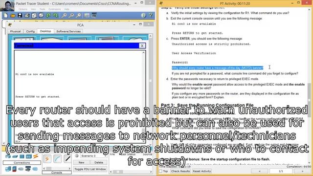 6.4.1.3 Packet Tracer - Configure Initial Router Settings
