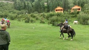 Отправка туристов на Шавлинские озёра на конях.