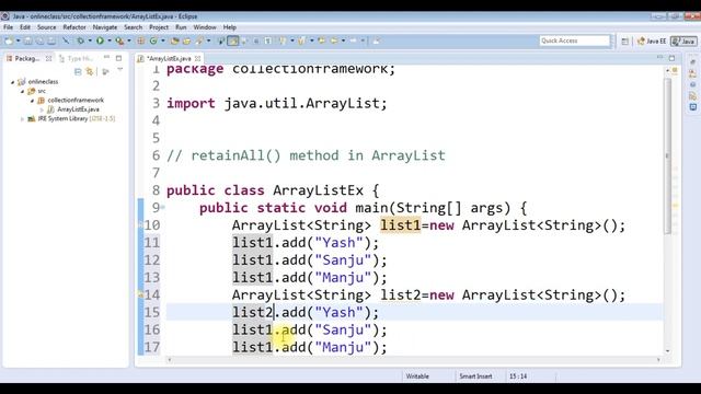ArrayList retainAll() method in Java | Java ArrayList retainAll() method with Examples