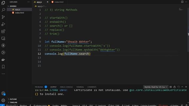 Strings Method in JavaScript || startsWith(), endsWith(), search(), str(), replace() || #javascript