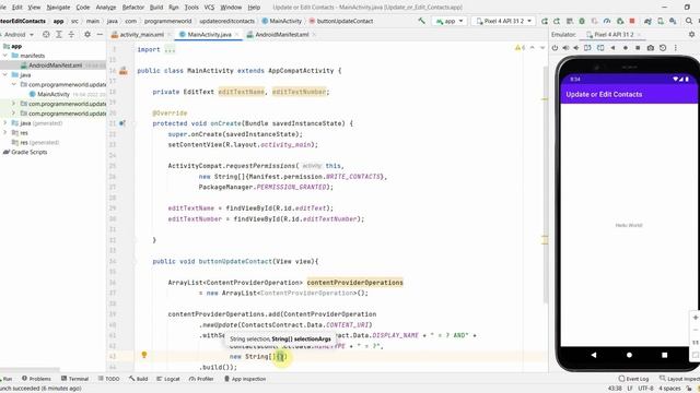 How to update or edit an existing contact in your phone from your App? - Android Studio code смотреть онлайн
