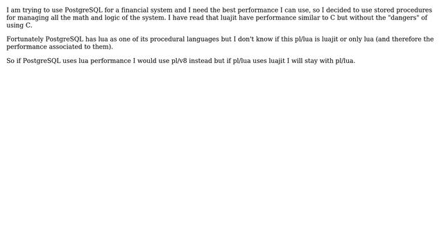 Databases: Does postgresql pl/lua language have luajit performance? смотреть онлайн