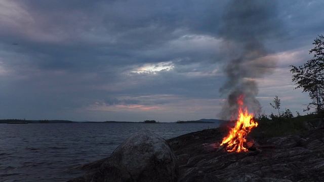 Летний вечер. Звуки природы и треск огня.