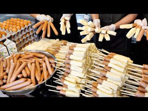 Процесс изготовления знаменитых колбасок с сыром моцарелла - Корейская уличная еда