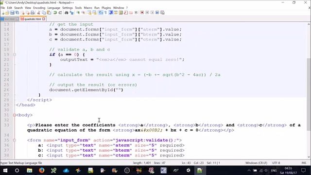 JavaScript Solve a Quadratic Equation Using a HTML Form Tutorial смотреть онлайн