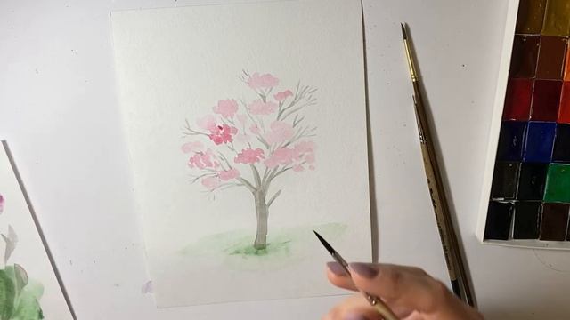 Акварель для начинающих. Рисуем цветущее весеннее дерево смотреть онлайн