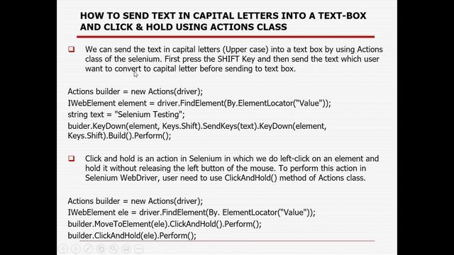 SEND TEXT IN CAPITAL LETTERS IN TEXT BOX AND CLICK & HOLD - Selenium with C# - Training Session 24