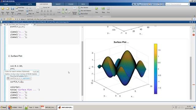 3-D plot, Surface Plot and Color Map using MATLAB Live Editor смотреть онлайн