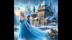 Princess Elsa Frozen. ice kingdom and castles. Fantasy Drawing AI, Neural Network, Fanart