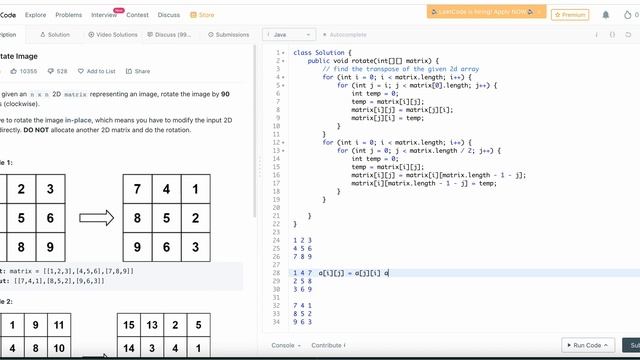 Leetcode - 48 :Rotate image | Java Solution