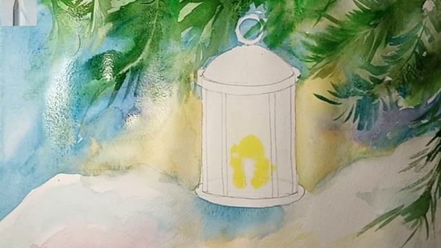 Как нарисовать/написать фонарик акварелью??новогодняя открытка?? Рисуй со мной легко и красиво!?