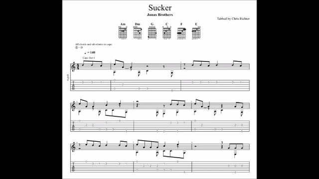 Jonas Brothers: Sucker with tablature/sheet music for solo fingerstyle guitar смотреть онлайн
