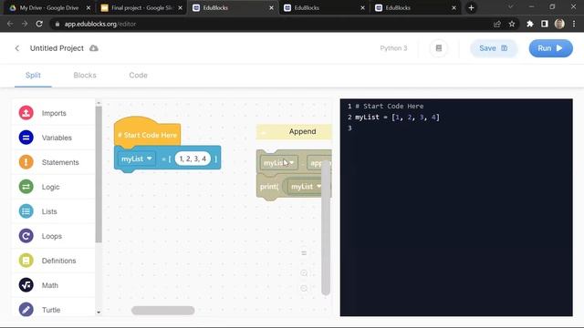 Python List Basics with EduBlocks