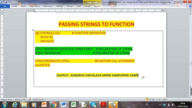 CLASS XII PYTHON -PASSING STRING TO THE FUNCTION (IN PYTHON)