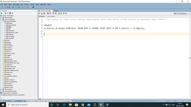 SQL query to find total salary department wise and their total salary is greater than given amount