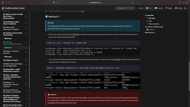 Kubernetes Goat - DoS the Memory/CPU resources смотреть онлайн