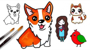 Как нарисовать собаку, щенка Корги для детей / Раскраски малышам - рисунок собака, собачка, щенок