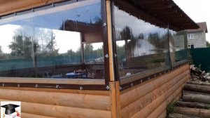 монтаж мягких окон на большую Беседку с печью.