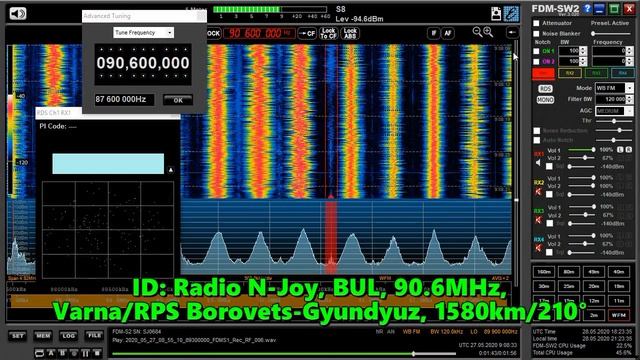 27.05.2020 09:08UTC, [Es], Radio N-joy,  Болгария, 90.6МГц, 1580км, 500Ватт