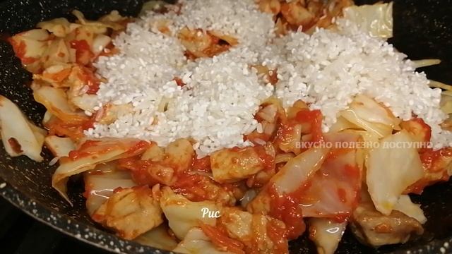 Тушеная капуста с рисом и мясом. Рецепт быстрого ужина