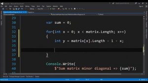 matrix sum minor diagonal v2 in c#