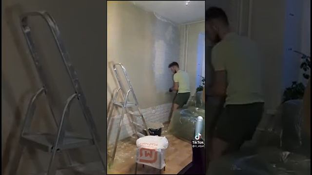 Имитация кирпичной кладки  #декорстен # идеидляремонта