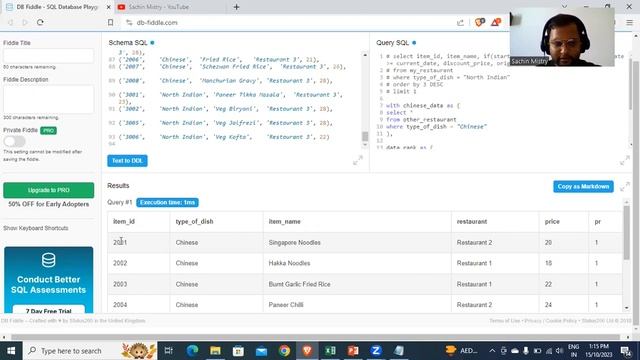 Pricing Analytics using SQL | Data Analytics | Restaurant Business | DB Fiddle - Free SQL Playgroun
